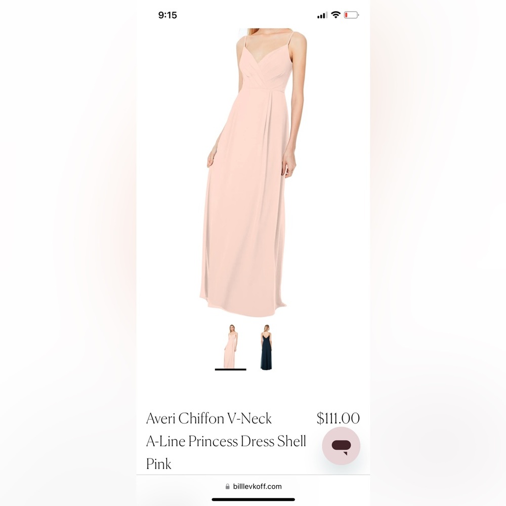 Bill Levkoff Averi Chiffon V-Neck A-Line Princess Dress Shell Pink.